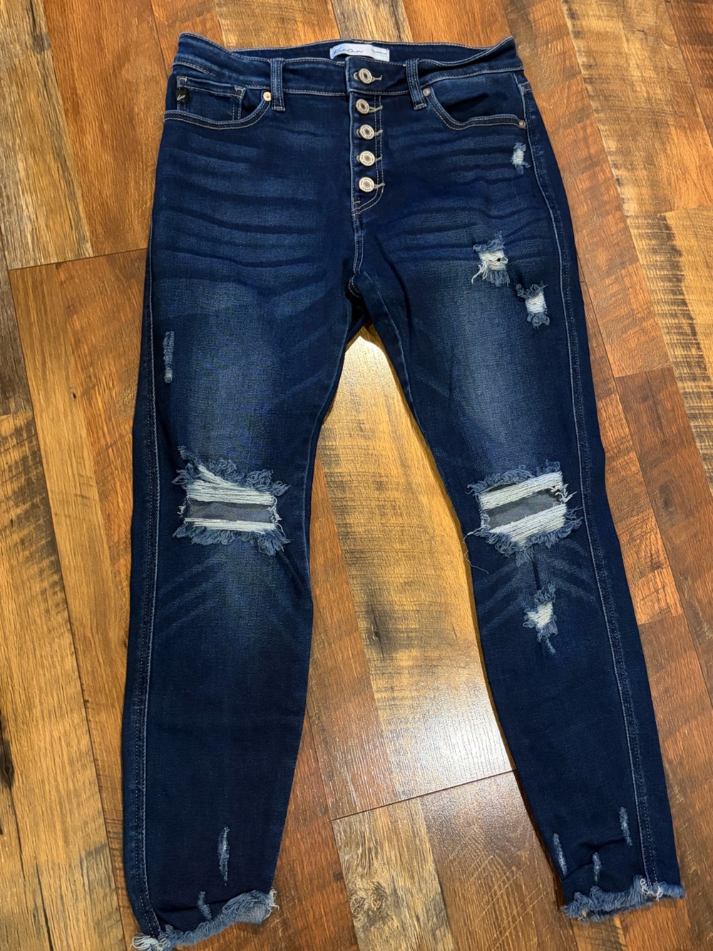 KanCan Dark Wash Distressed Women's Jeans - Button Fly